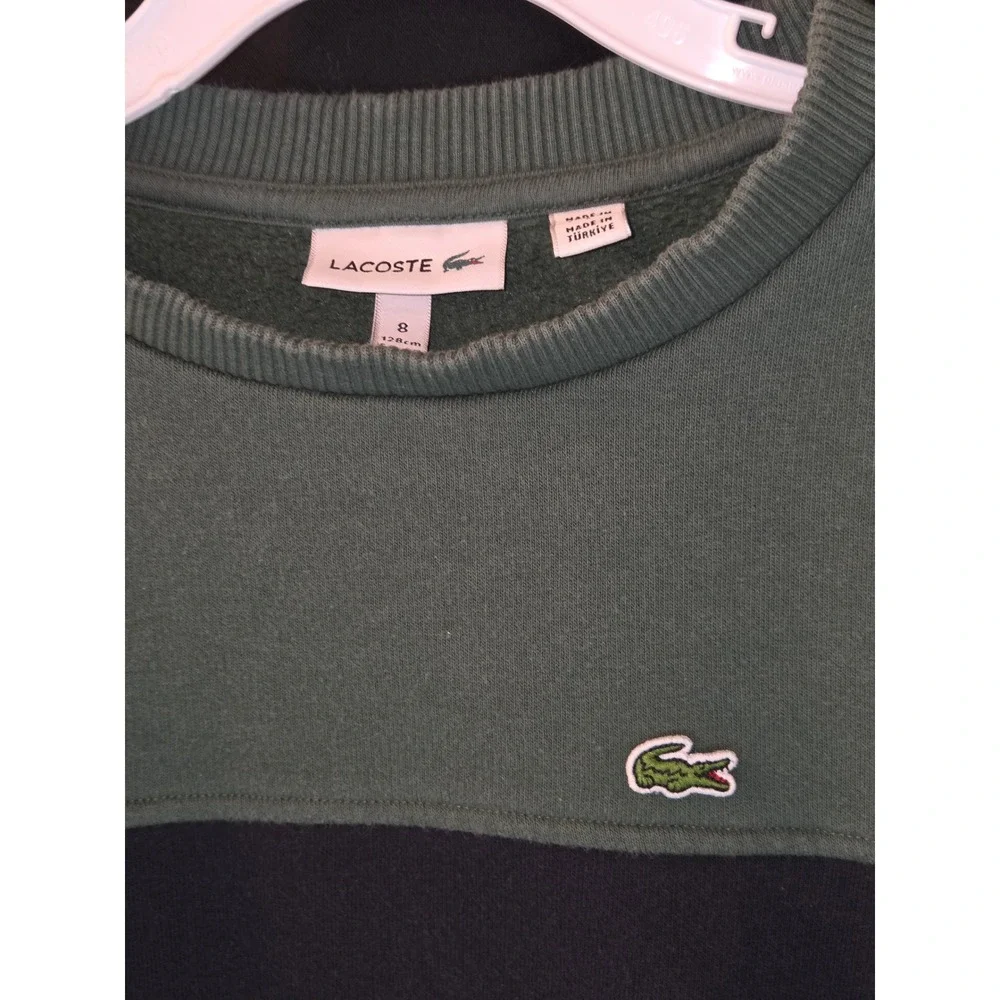 Lacoste‎ Kids Color Block Logo Crewneck Sweatshirt Green Black Size 8